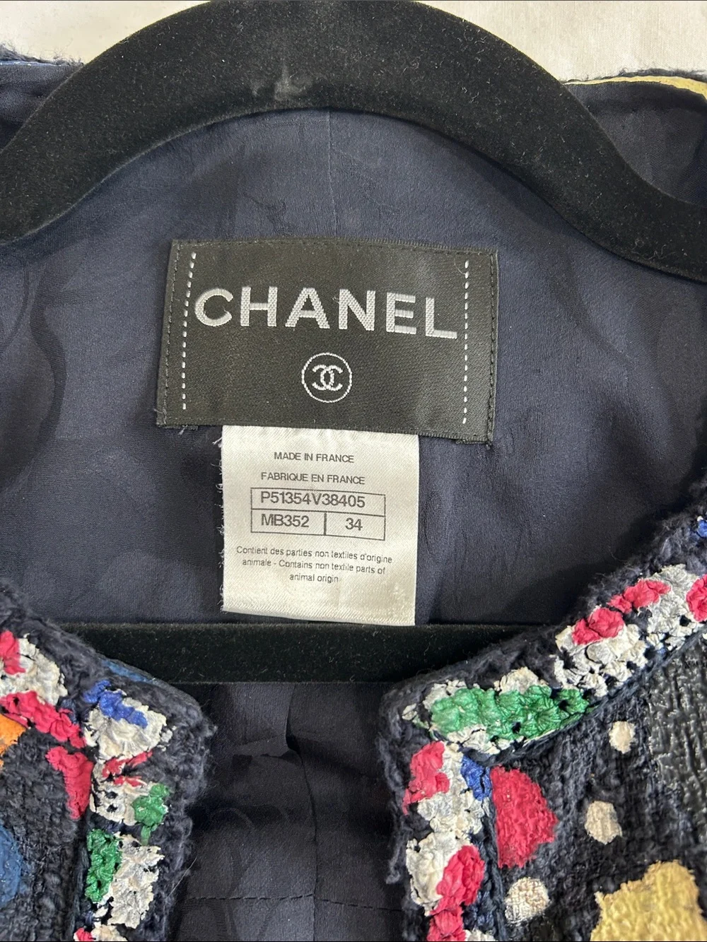 CHANEL Womens Washed Black Jacket with Multicolor Splatter - vintage